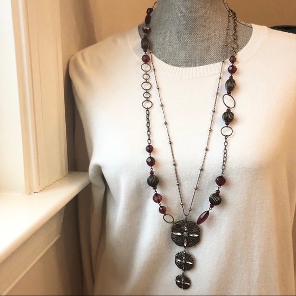 Antique gold/dark red SET station chain & bracelet - Picture 5 of 10